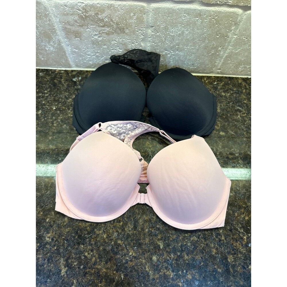 Victoria’s Secret Full Coverage T-Shirt Push Up Bras Black Pink 32D EUC